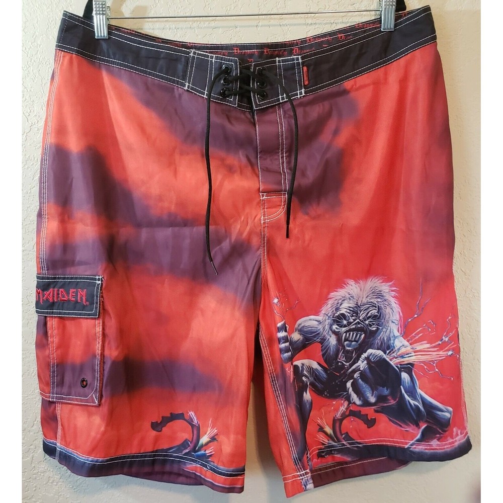 Iron Maiden Vintage Dragonfly Eddy Board Shorts Swim Trunks Sz 40